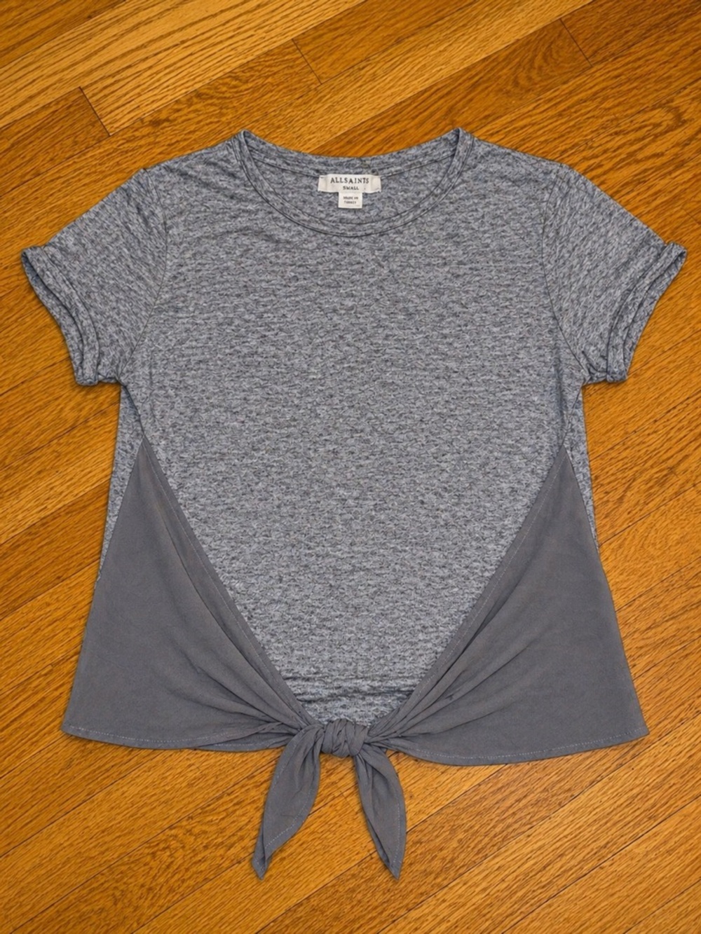 All Saints Gray Short Sleeve Tie-Front Tee